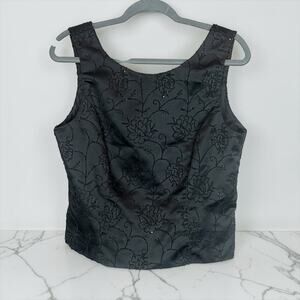 Vintage Tango Nites Beaded Satin Evening Top Black Formal Tank Size 12